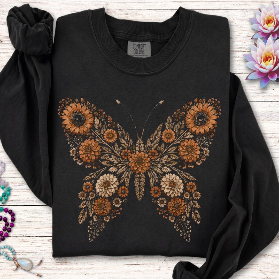 Fall Butterfly Long Sleeve Tee Black