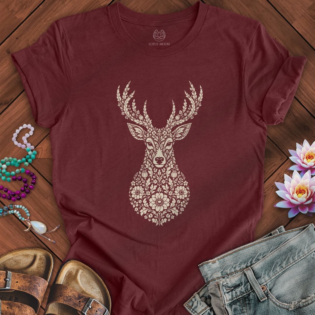Fall Floral Deer Tee Heather Cardinal