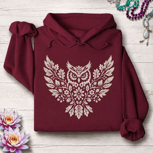 Fall Floral Owl Hoodie Maroon