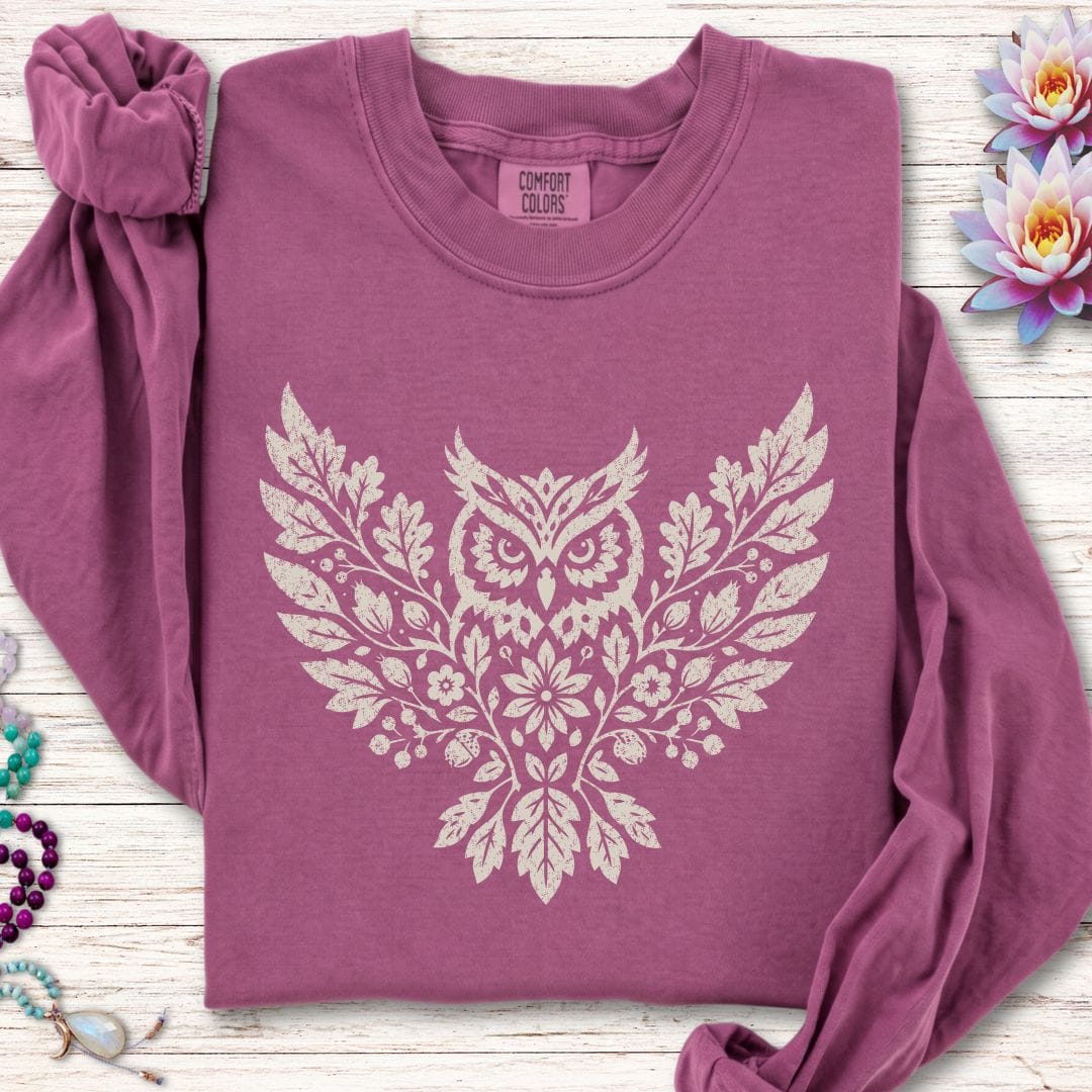 Fall Floral Owl Long Sleeve Tee Berry