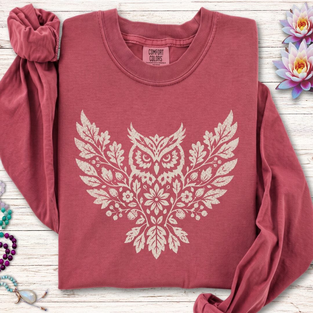 Fall Floral Owl Long Sleeve Tee Crimson