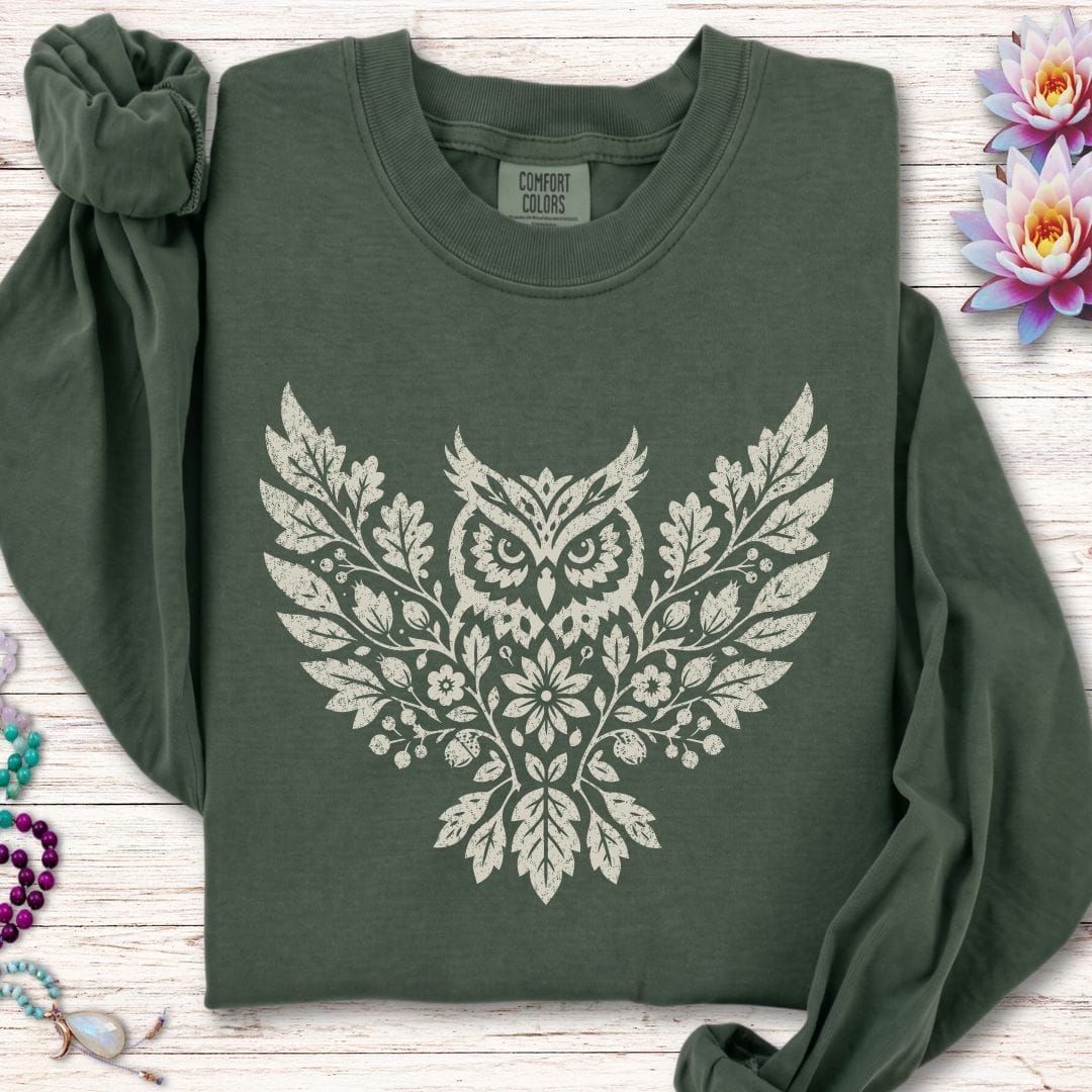 Fall Floral Owl Long Sleeve Tee Hemp