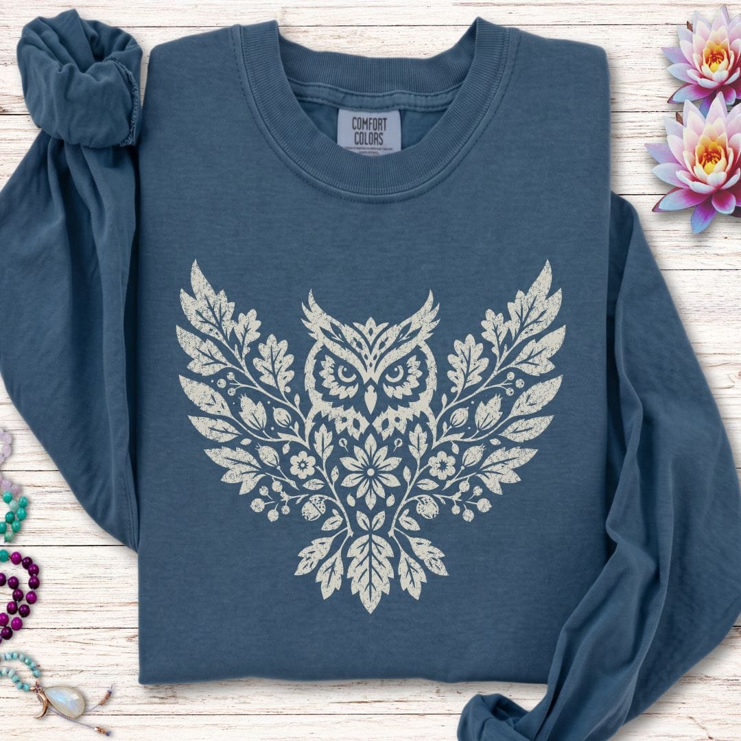 Fall Floral Owl Long Sleeve Tee Midnight