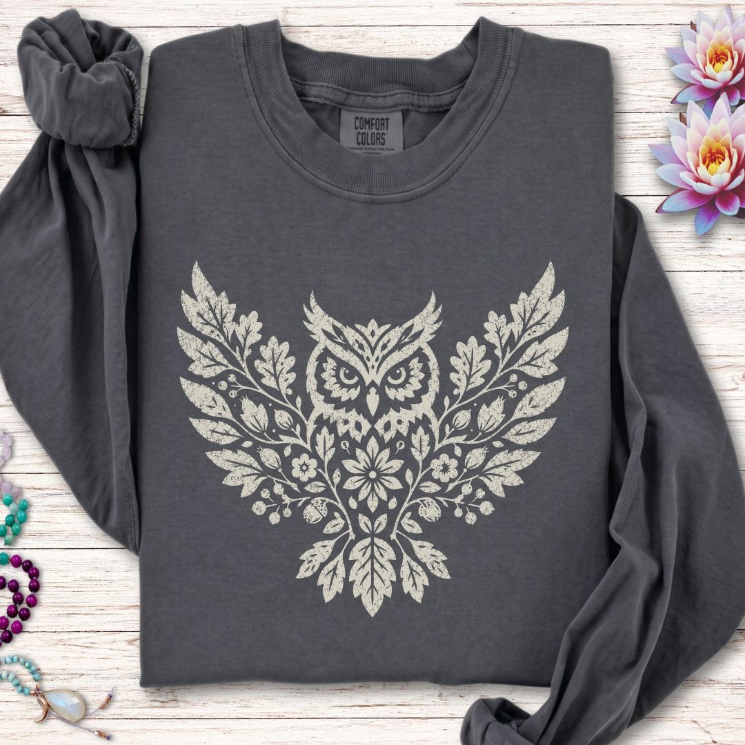 Fall Floral Owl Long Sleeve Tee Pepper