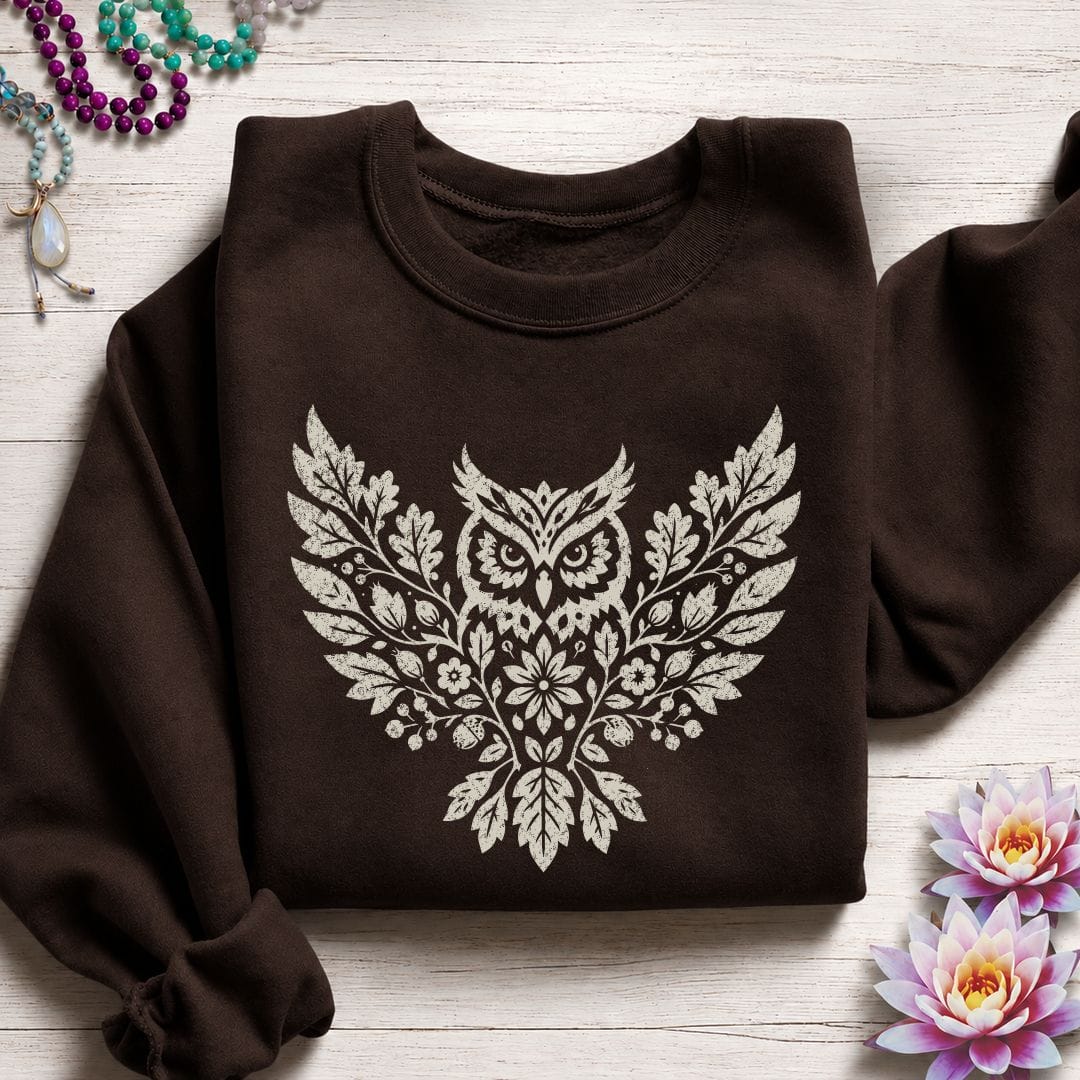 Fall Floral Owl Sweatshirt Dark Chocolate