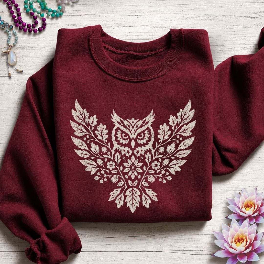 Fall Floral Owl Sweatshirt Garnet