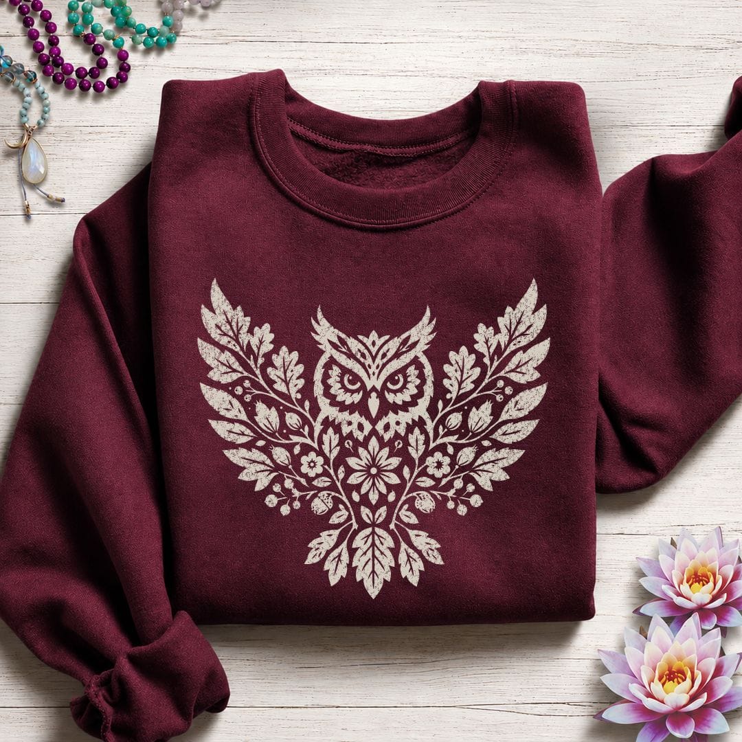 Fall Floral Owl Sweatshirt Maroon