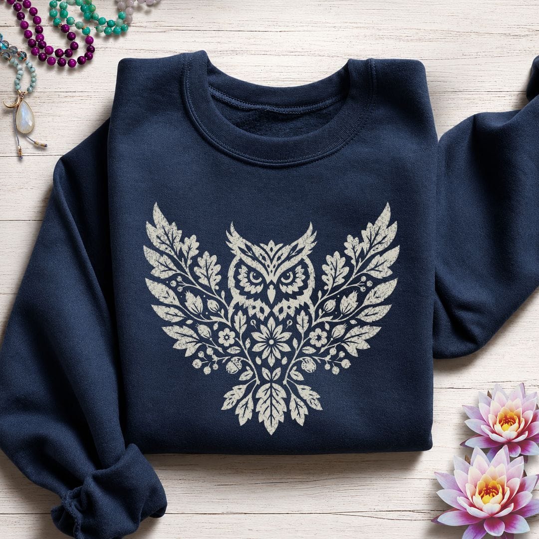 Fall Floral Owl Sweatshirt Navy