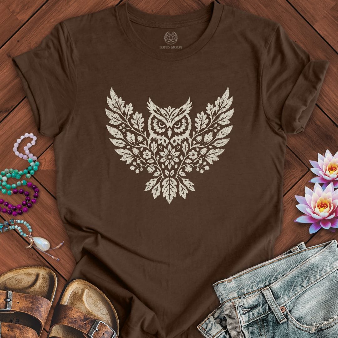 Fall Floral Owl Tee Heather Brown