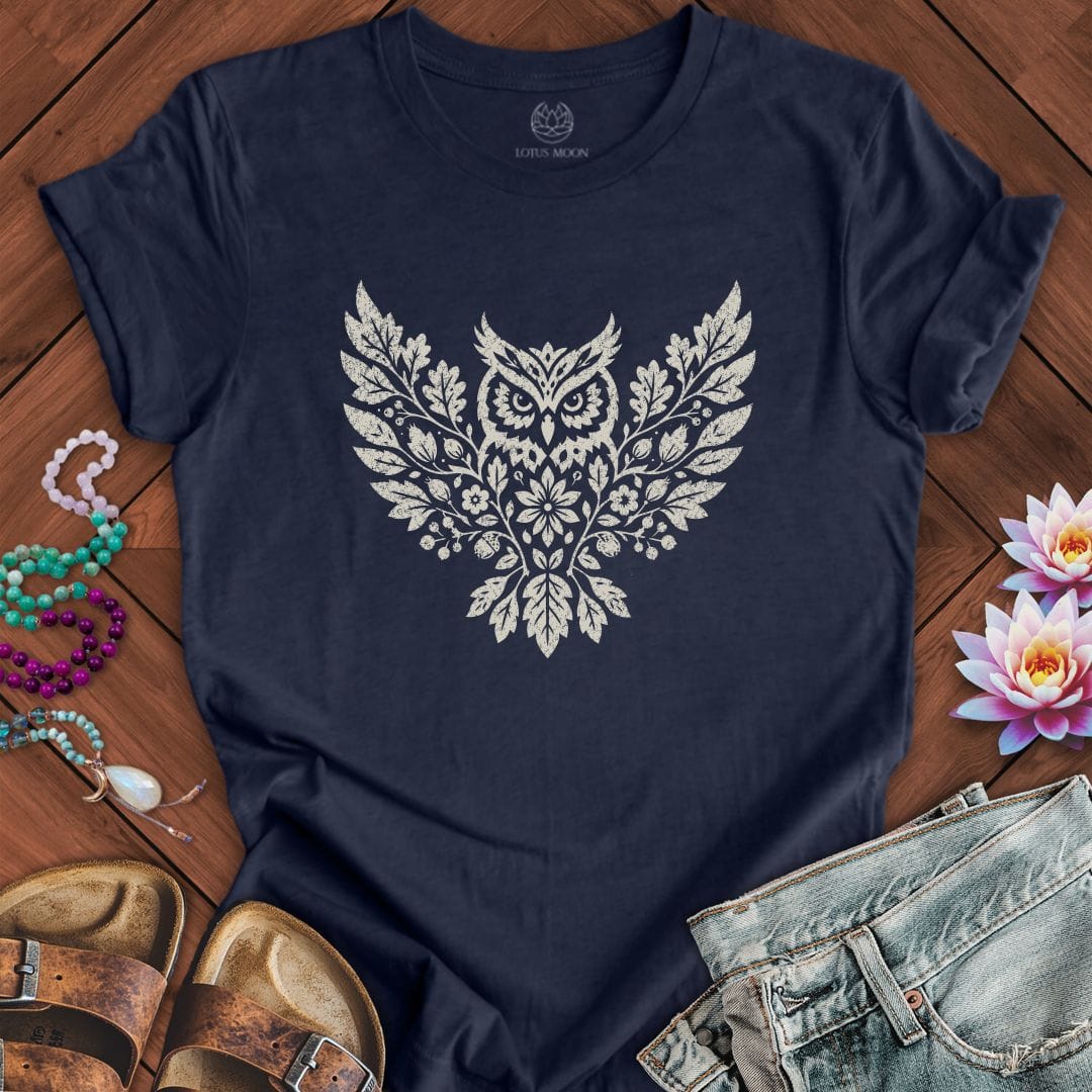 Fall Floral Owl Tee Heather Midnight Navy