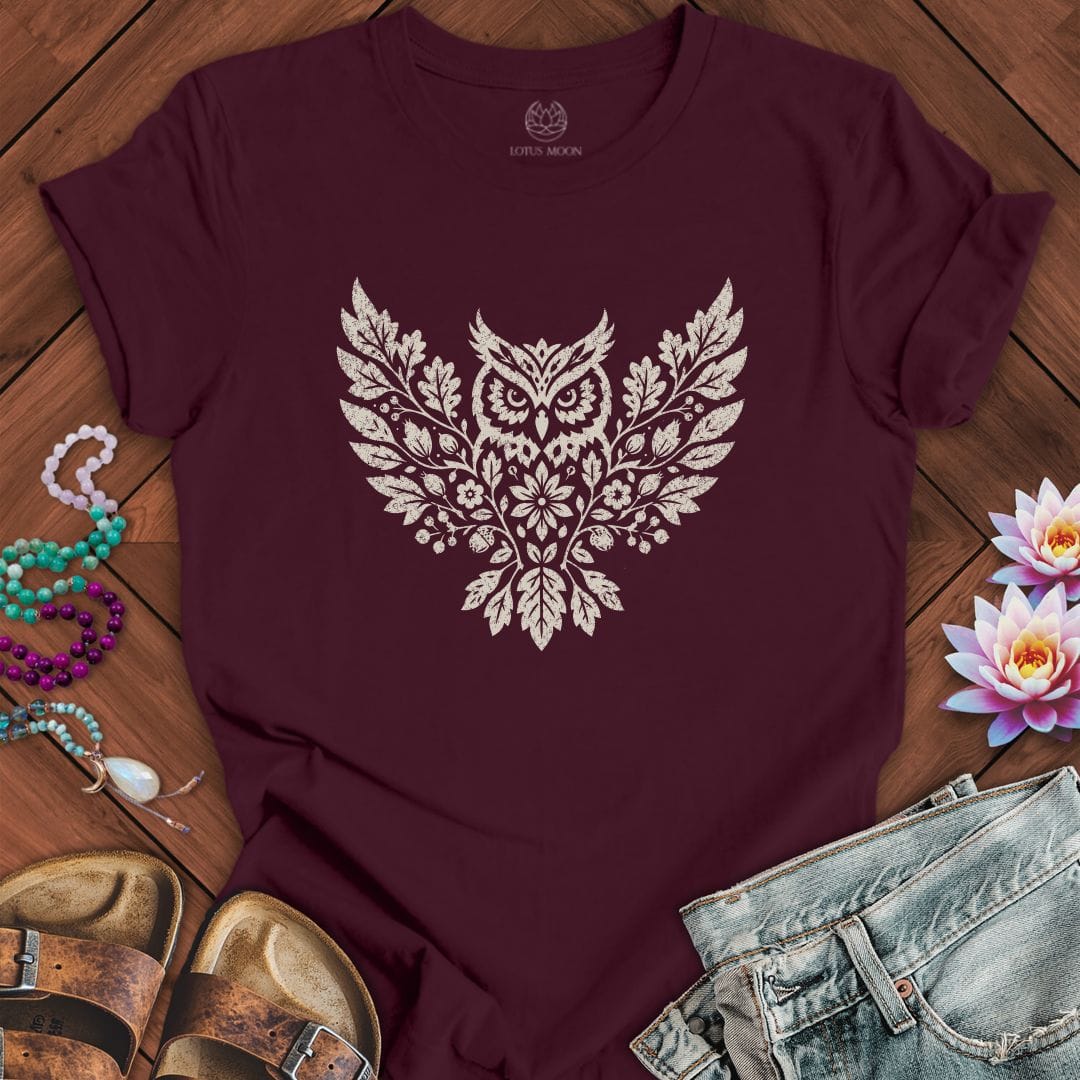 Fall Floral Owl Tee Maroon