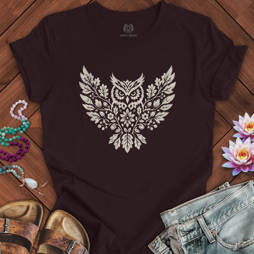 Fall Floral Owl Tee Oxblood Black