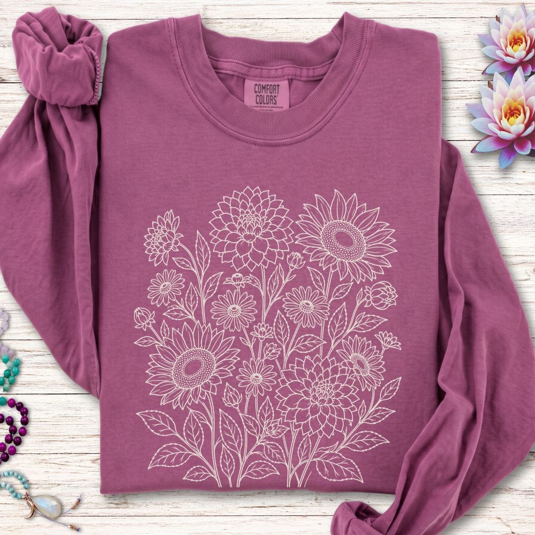 Printify Long-sleeve Fall Florals Long Sleeve Tee Berry / S