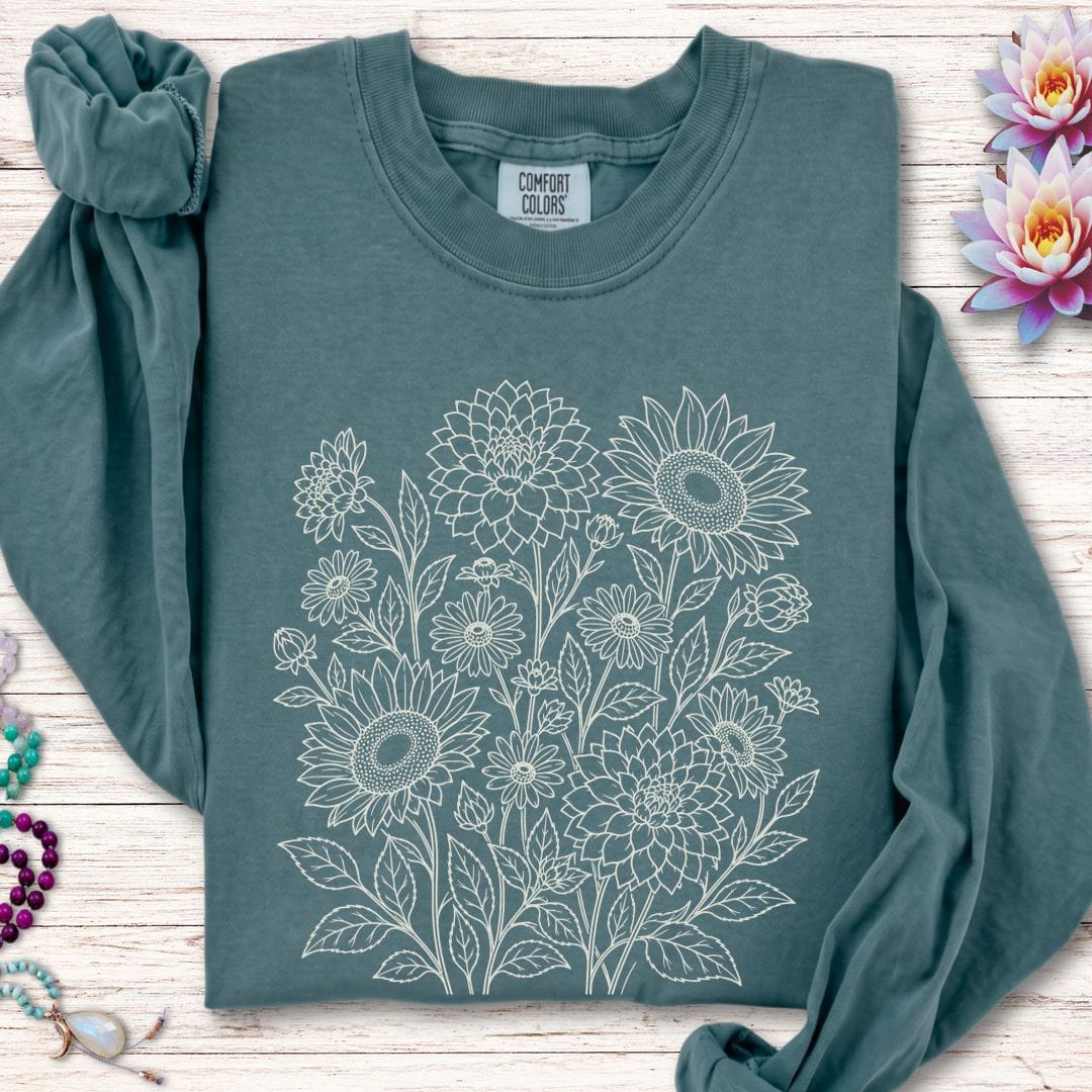 Printify Long-sleeve Fall Florals Long Sleeve Tee Blue Spruce / S