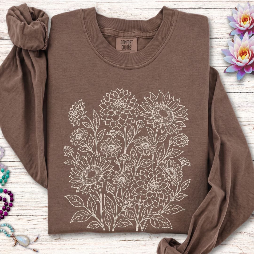 Printify Long-sleeve Fall Florals Long Sleeve Tee Espresso / S