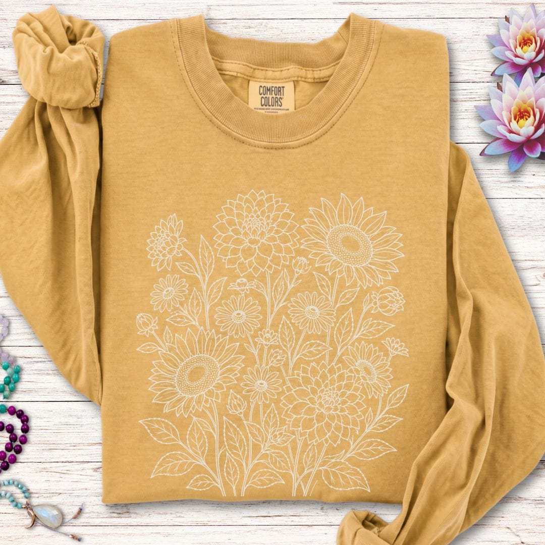 Printify Long-sleeve Fall Florals Long Sleeve Tee Mustard / S