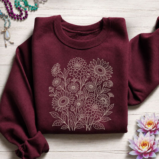 Fall Florals Sweatshirt Maroon