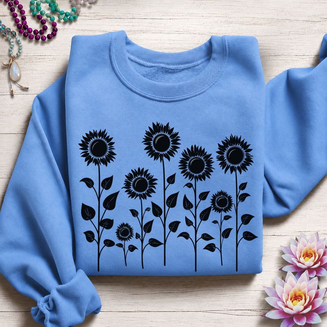 Printify Sweatshirt Fall Sunflowers Sweatshirt Carolina Blue / S
