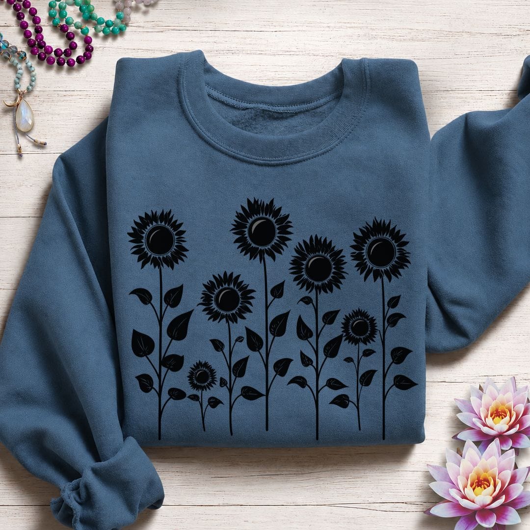 Printify Sweatshirt Fall Sunflowers Sweatshirt Indigo Blue / S