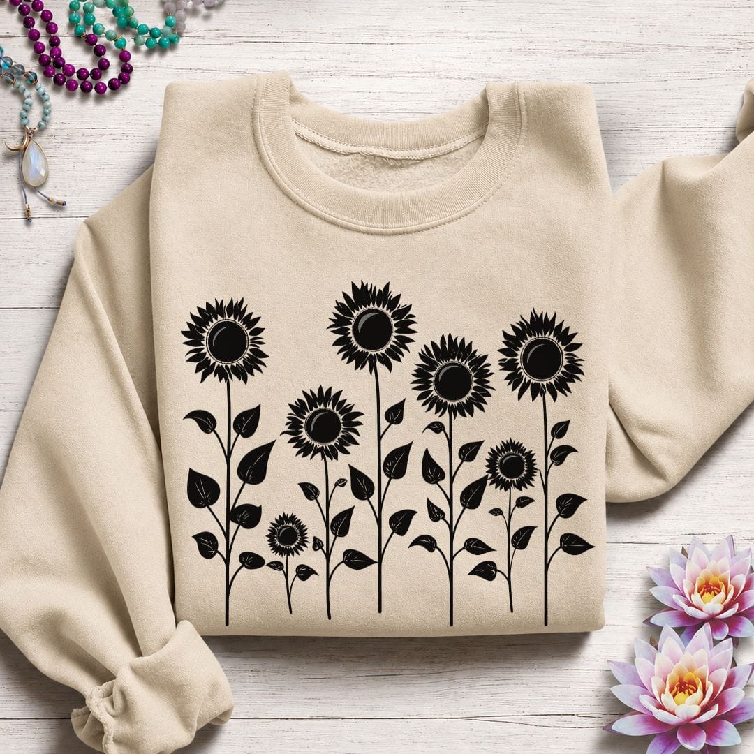 Printify Sweatshirt Fall Sunflowers Sweatshirt Sand / S