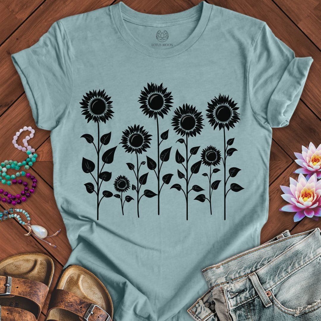 Printify T-Shirt Fall Sunflowers Tee Heather Blue Lagoon / S