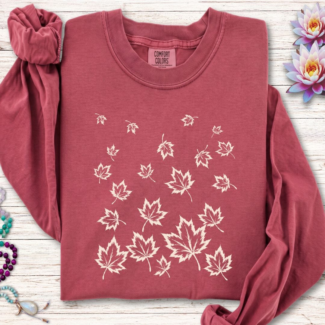 Falling Leaves Long Sleeve Tee Crimson