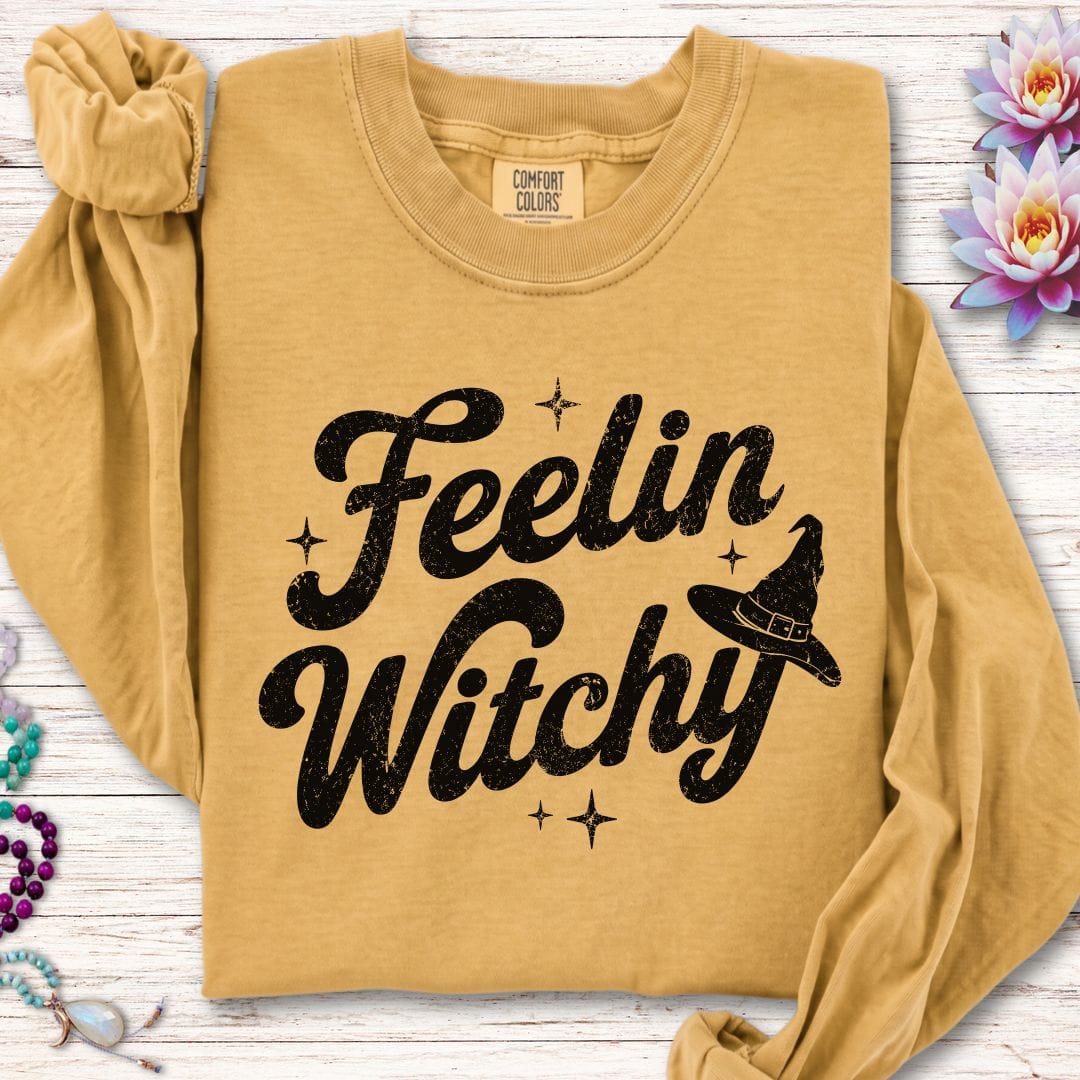 Printify Long-sleeve Feelin Witchy Long Sleeve Tee Mustard / S