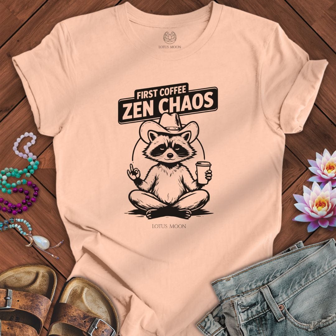 First Coffee Zen Chaos Tee Peach