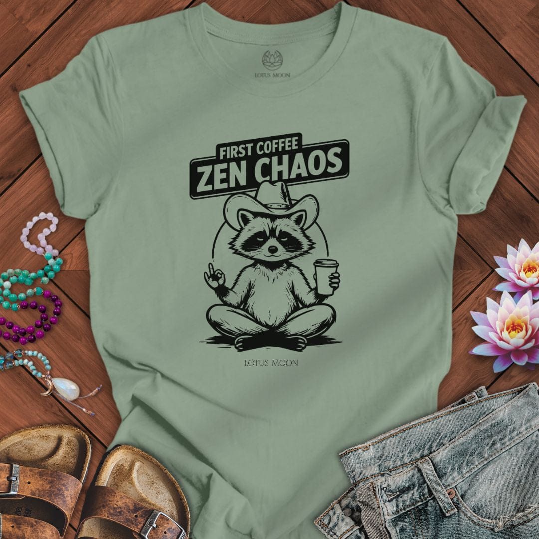 First Coffee Zen Chaos Tee Sage