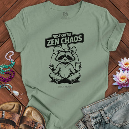 First Coffee Zen Chaos Tee Sage
