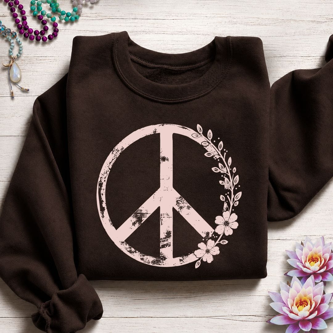 Floral Classic Peace Sweatshirt Dark Chocolate