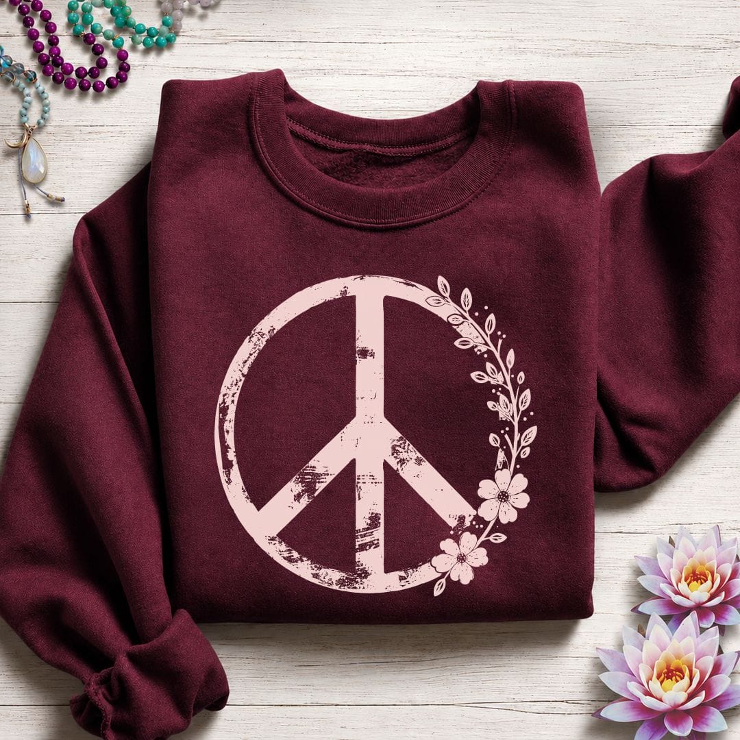 Floral Classic Peace Sweatshirt Maroon