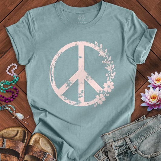 Floral Classic Peace Tee Heather Blue Lagoon