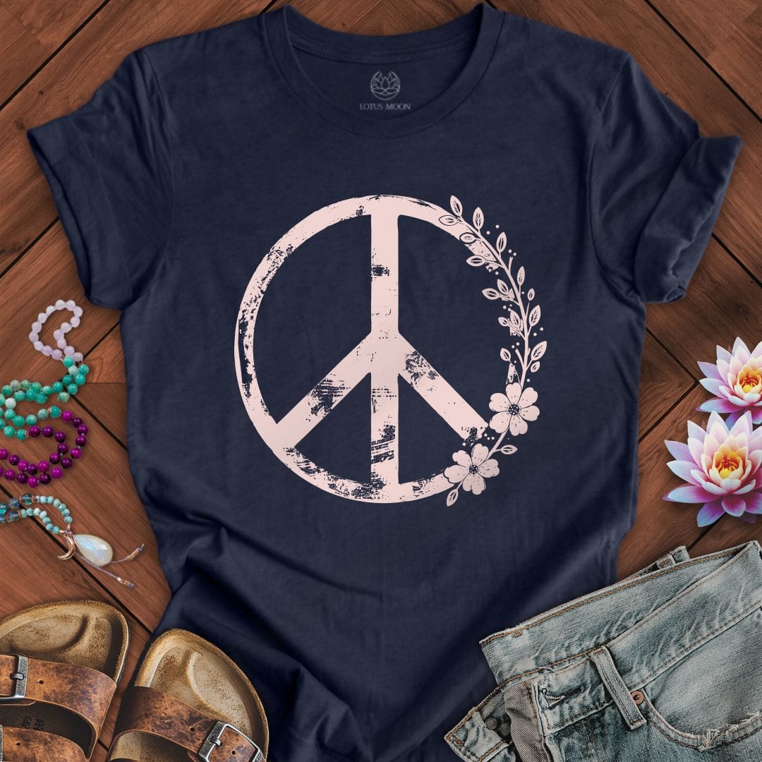 Floral Classic Peace Tee Heather Midnight Navy