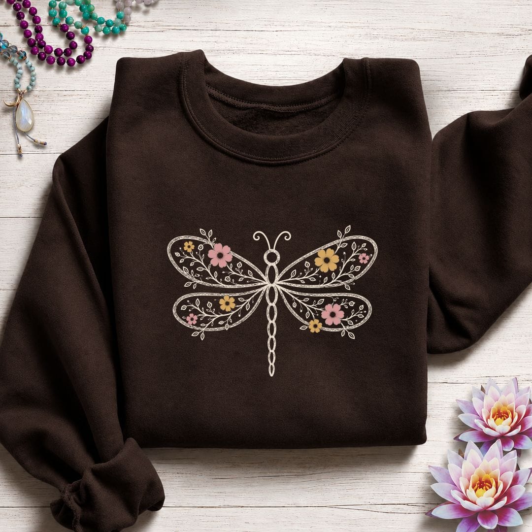 Floral Dragonfly Sweatshirt Dark Chocolate