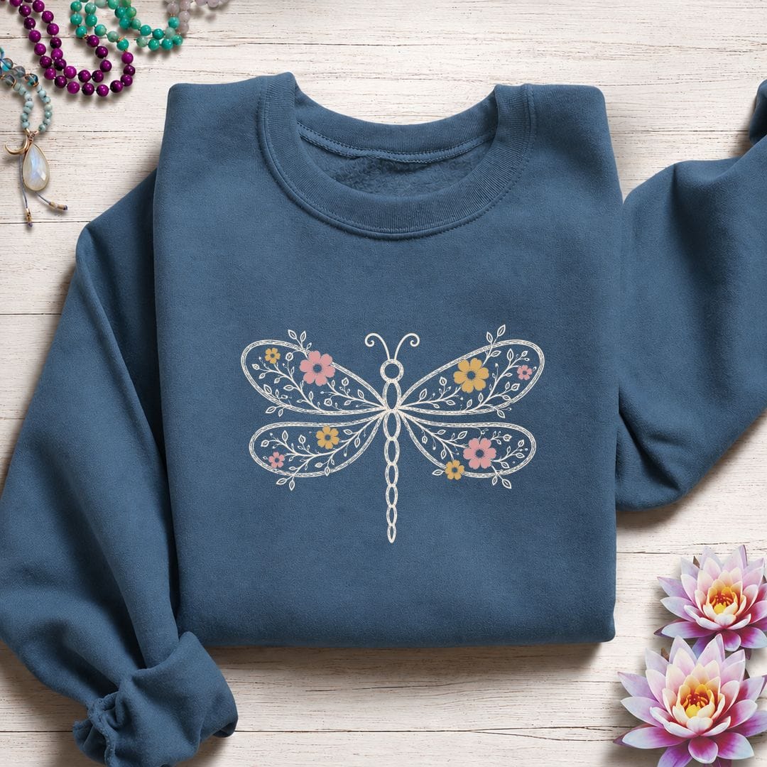 Floral Dragonfly Sweatshirt Indigo Blue