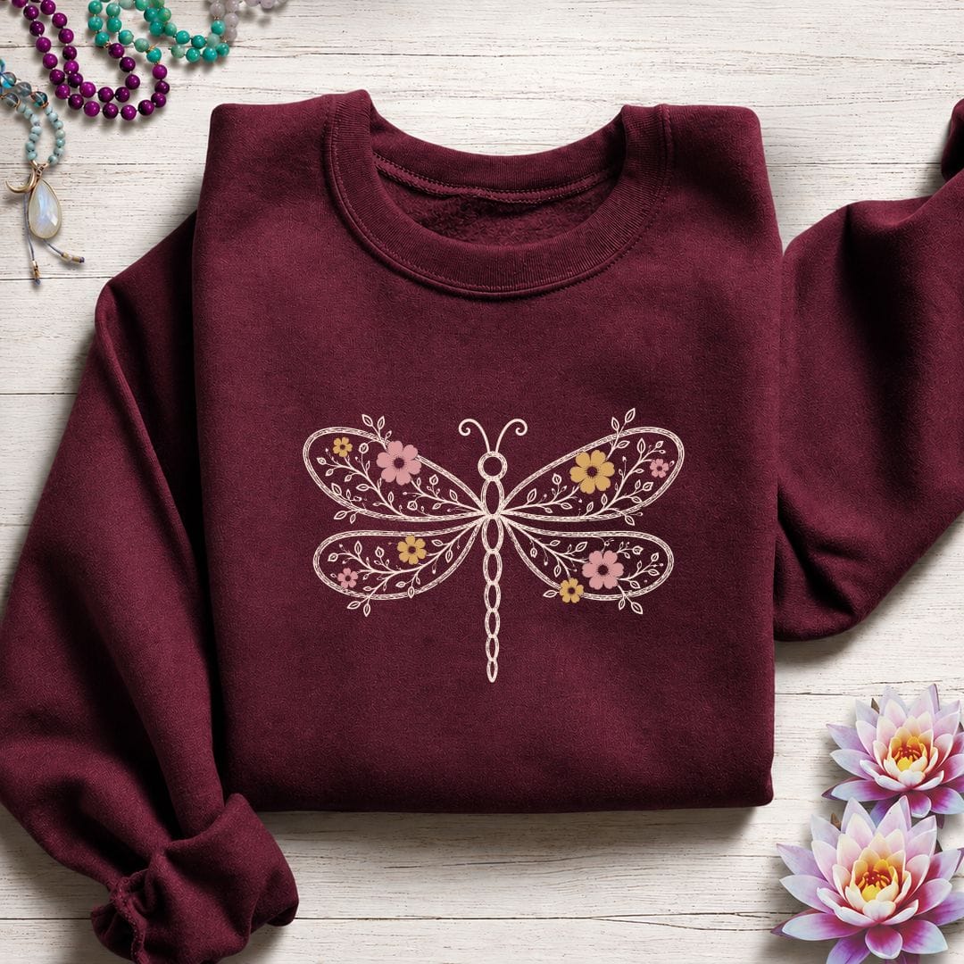 Floral Dragonfly Sweatshirt Maroon