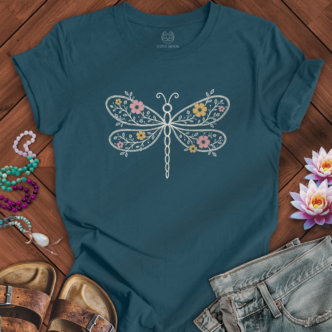 Printify T-Shirt Floral Dragonfly Tee Deep Teal / S