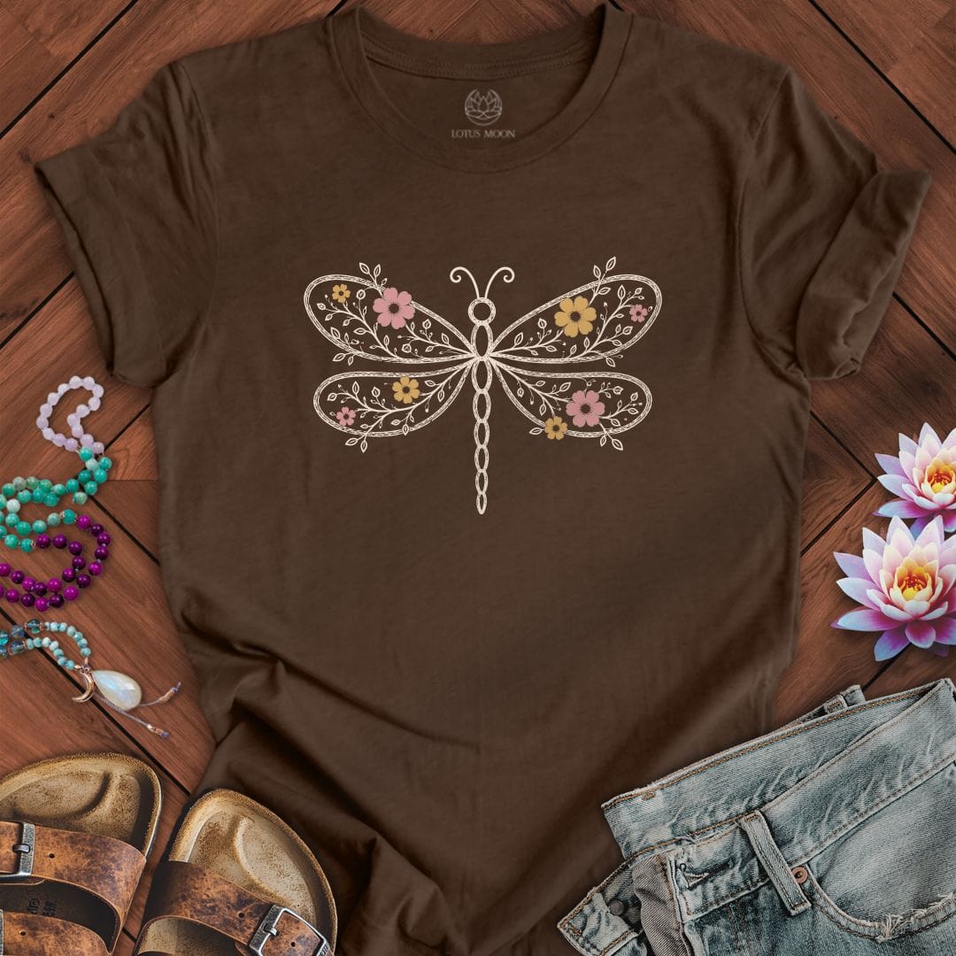 Printify T-Shirt Floral Dragonfly Tee Heather Brown / S