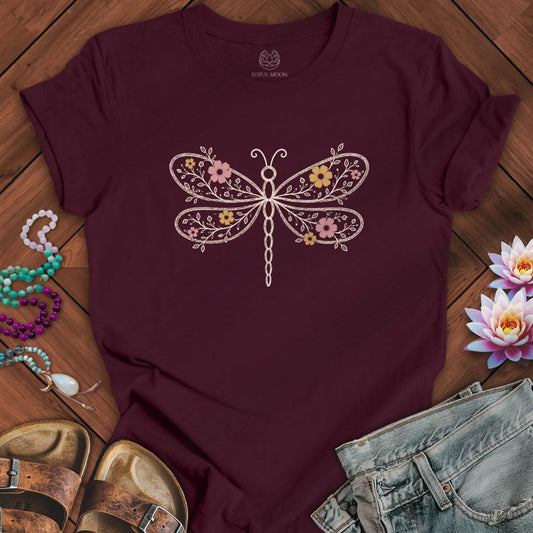 Floral Dragonfly Tee Maroon