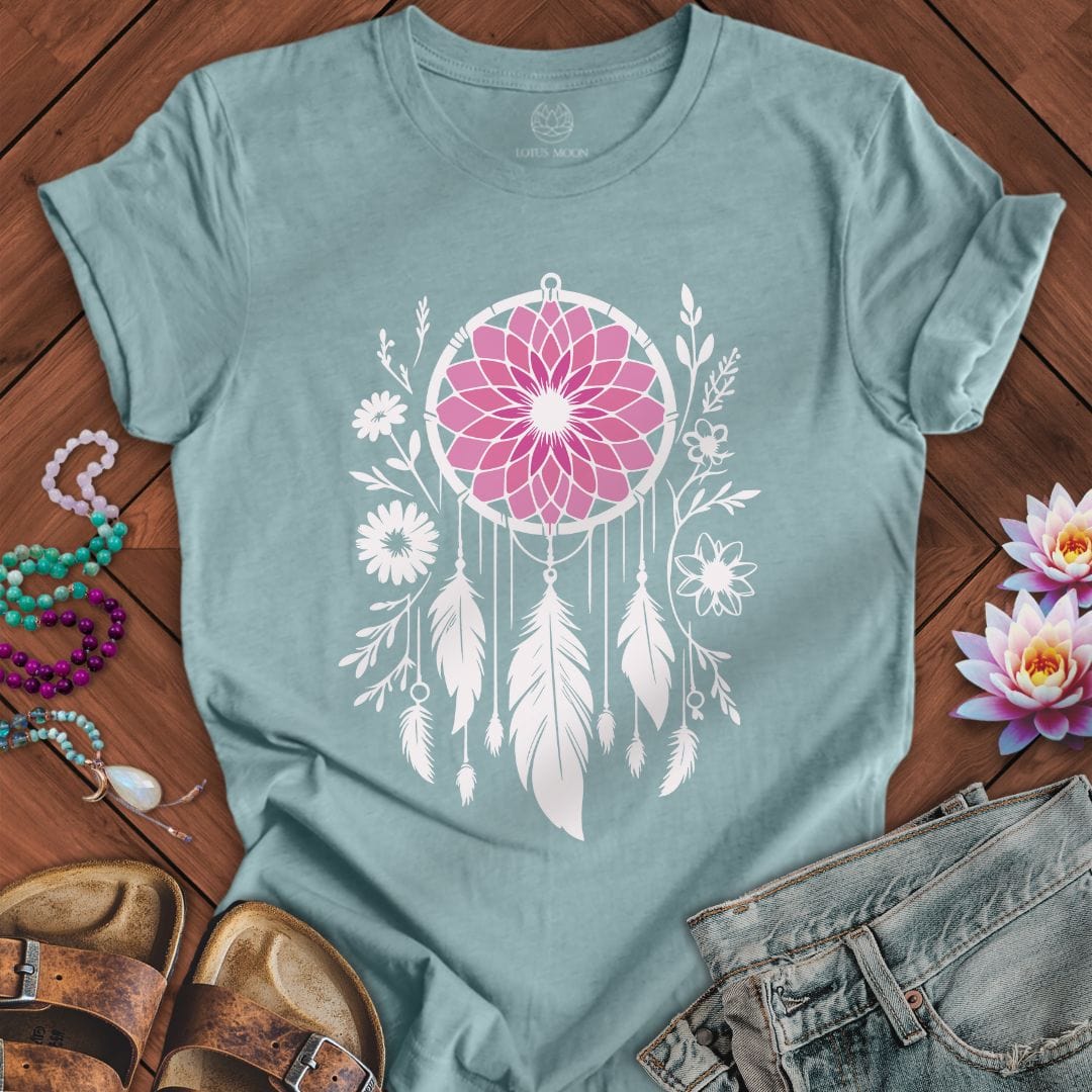 Floral Dreamcatcher Tee Heather Blue Lagoon
