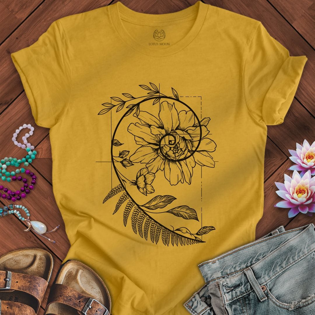 Printify T-Shirt Floral Fibonacci Tee Heather Mustard / S