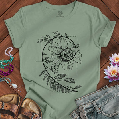 Printify T-Shirt Floral Fibonacci Tee Sage / S