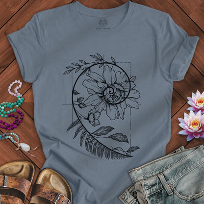 Printify T-Shirt Floral Fibonacci Tee Steel Blue / S