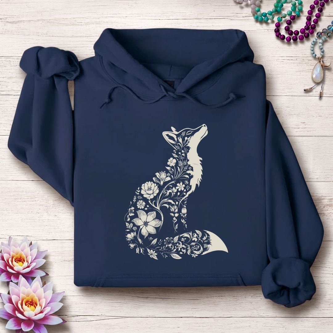 Printify Hoodie Floral Fox Hoodie Navy / S