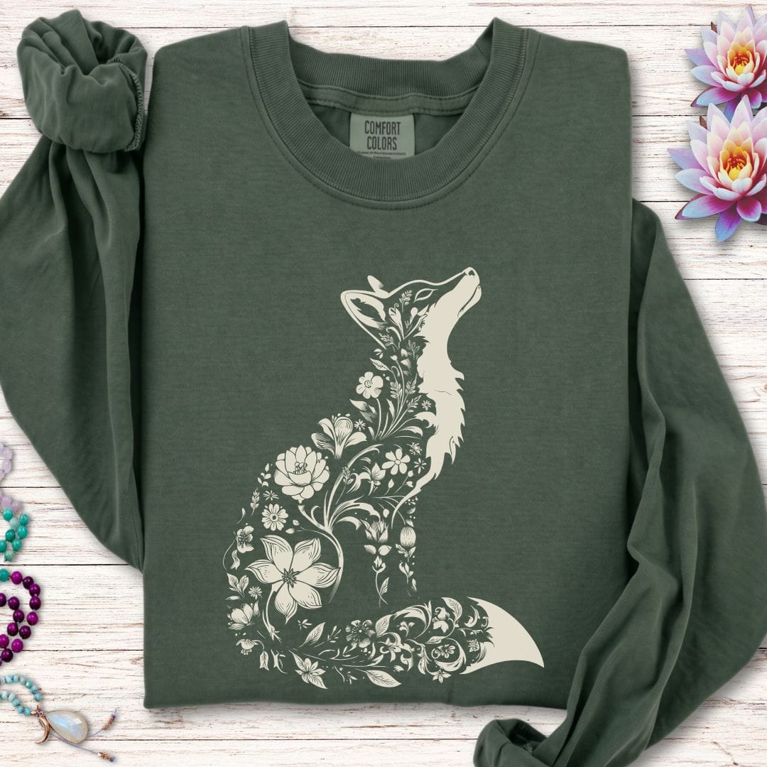Printify Long-sleeve Floral Fox Long Sleeve Tee Hemp / S