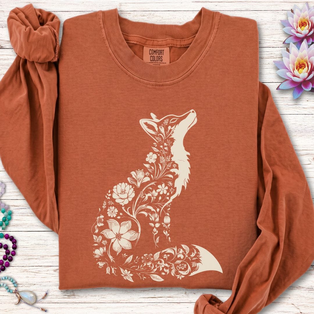 Printify Long-sleeve Floral Fox Long Sleeve Tee Yam / S