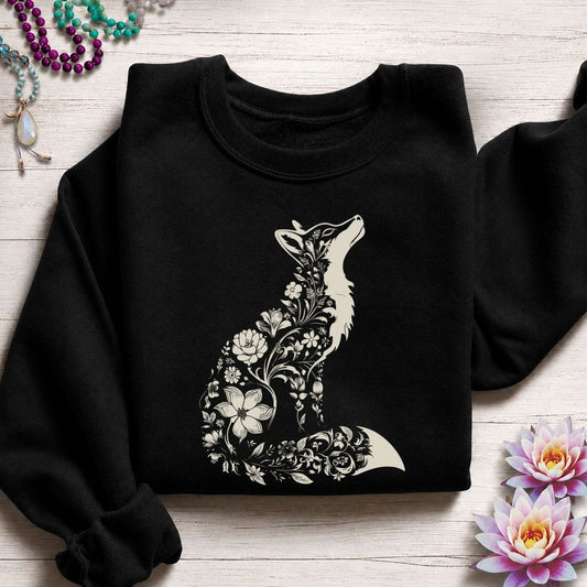 Floral Fox Sweatshirt Black