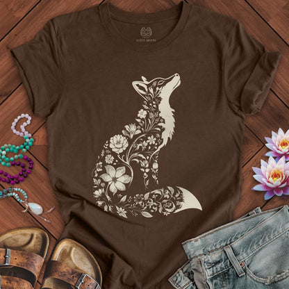 Floral Fox Tee Heather Brown