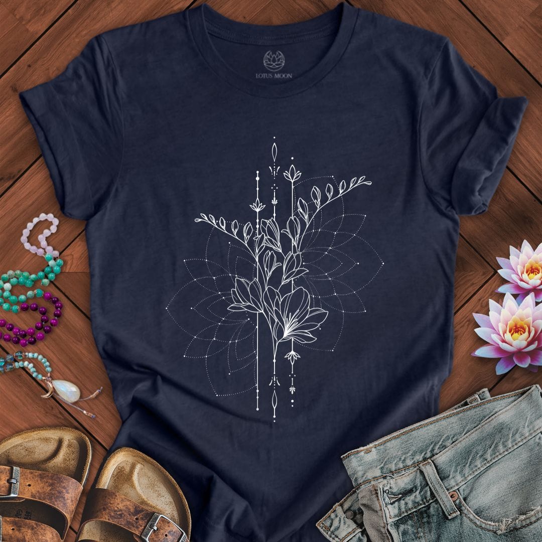 Printify T-Shirt Floral Geometry Tee Heather Midnight Navy / S
